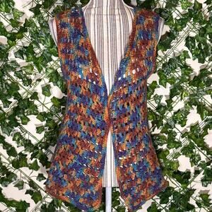 Handmade dusty rainbow multicoloured crochet vest